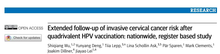 四价HPV疫苗接种与浸润性宫颈癌风险下降的18年随访关键数据图