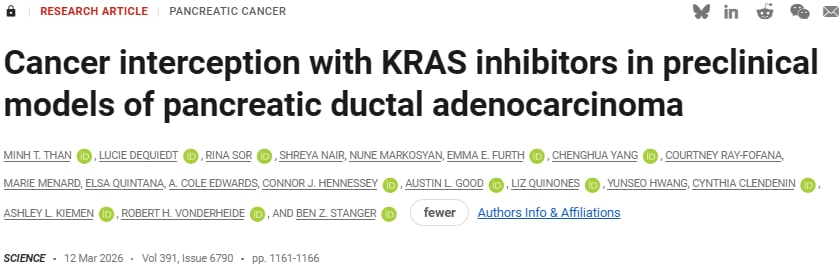 KRAS抑制剂用于胰腺癌前病变PanIN拦截的研究示意图
