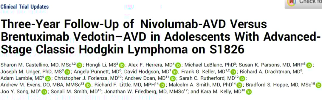 S1826临床试验设计图：纳武利尤单抗与维布妥昔单抗在青少年霍奇金淋巴瘤治疗中的对比研究