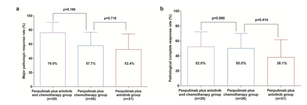 不同治疗方案下NSCLC患者术后病理缓解情况分布图