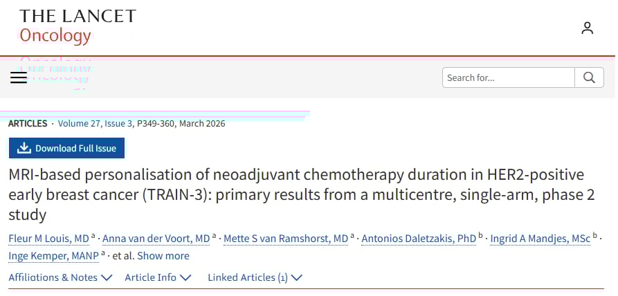 TRAIN-3研究：用增强MRI动态评估HER2阳性乳腺癌新辅助治疗反应并调整化疗周期