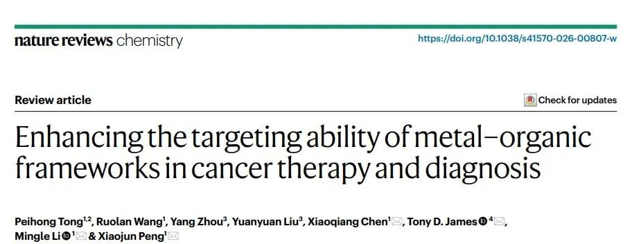 金属有机框架MOFs用于癌症精准诊断与靶向治疗的研究进展示意图