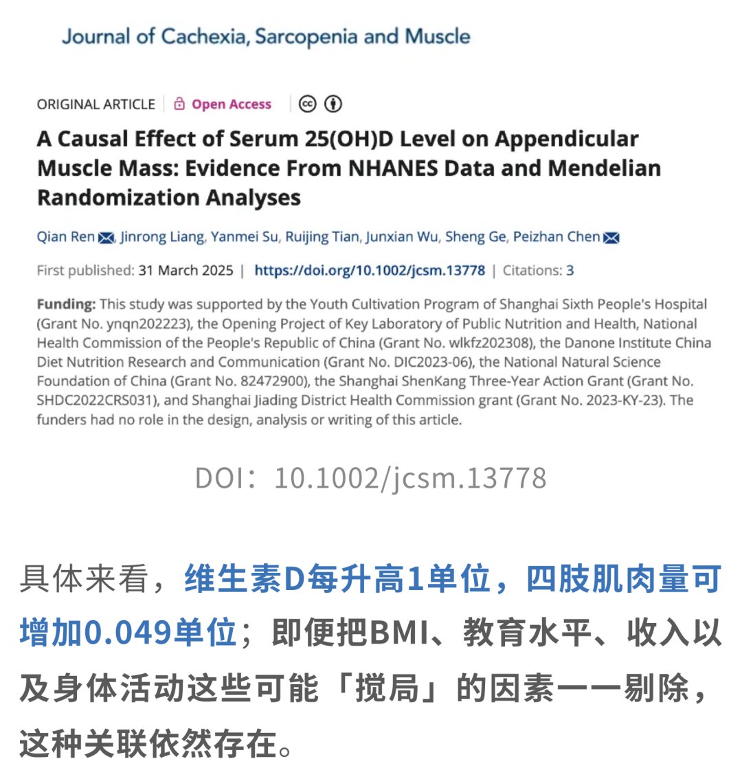 维生素D水平与四肢骨骼肌量增加研究