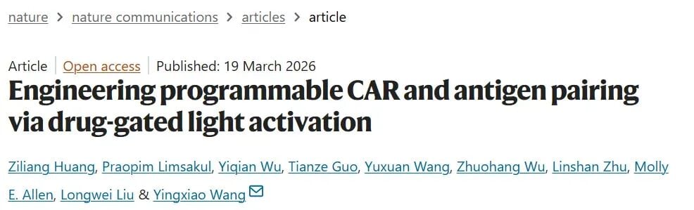 可编程CAR与药物门控光激活用于实体瘤免疫治疗机制示意图