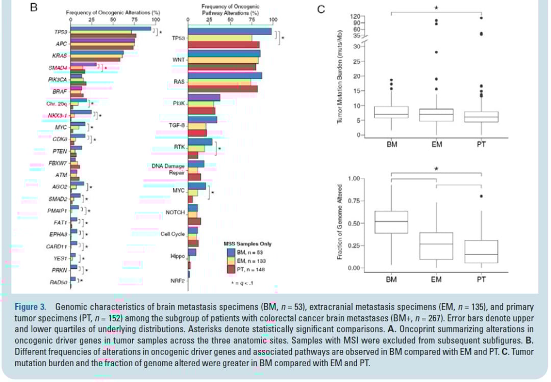 脑转移灶与颅外转移灶驱动基因富集程度对比图