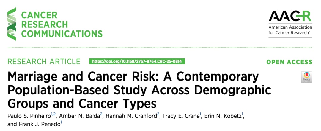 婚姻状况与癌症风险研究的Cancer Research Communications论文截图