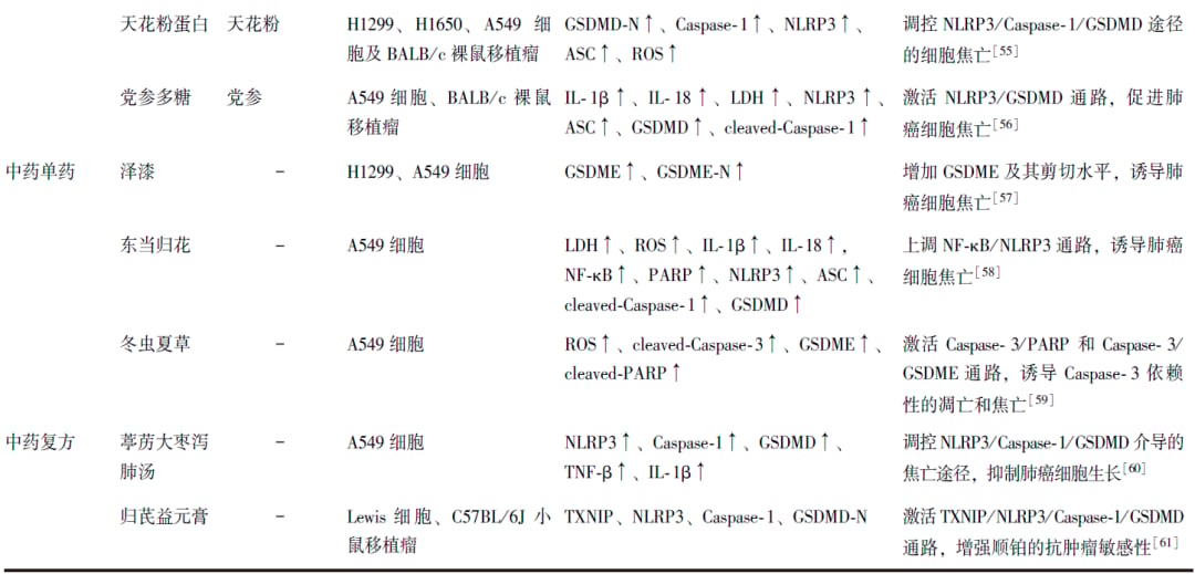中药调控焦亡治疗肺癌的作用机制汇总表第3部分