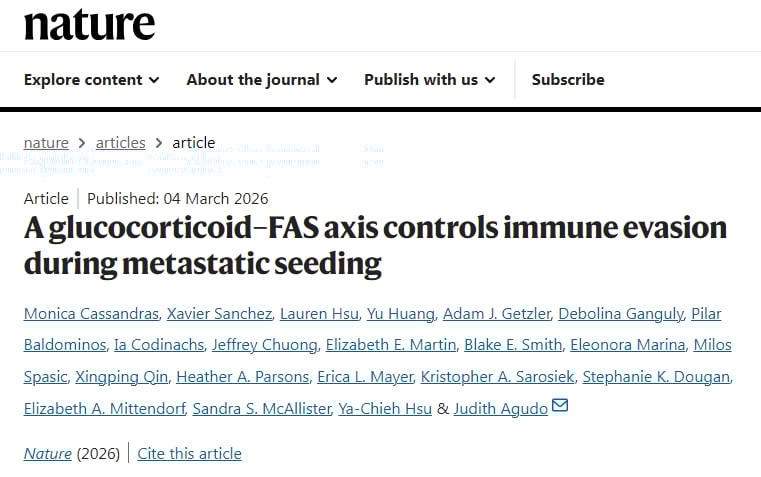 转移风险高达40%?Nature重磅:老药米非司酮联手免疫药,精准截杀乳腺癌“潜逃”细胞 1 Nature研究揭示糖皮质激素受体介导的乳腺癌免疫逃逸机制