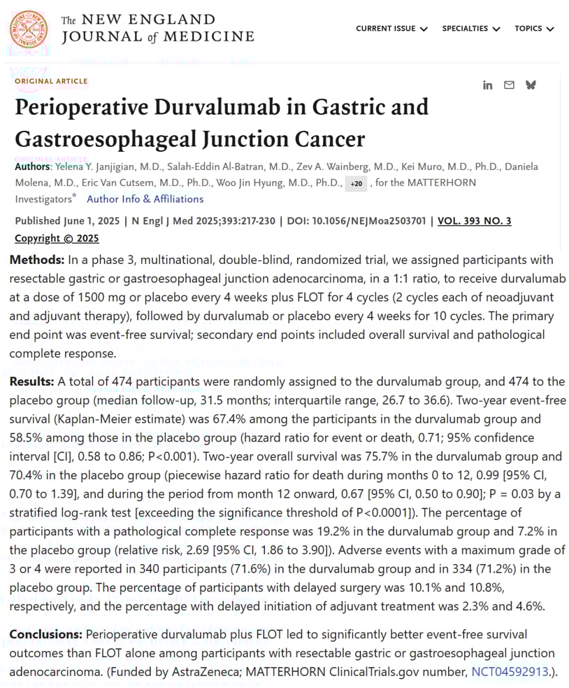 食管癌精准治疗:分子检测、免疫与ADC新药,患者生存新希望! 4 MATTERHORN研究围手术期度伐利尤单抗联合FLOT方案的临床试验设计