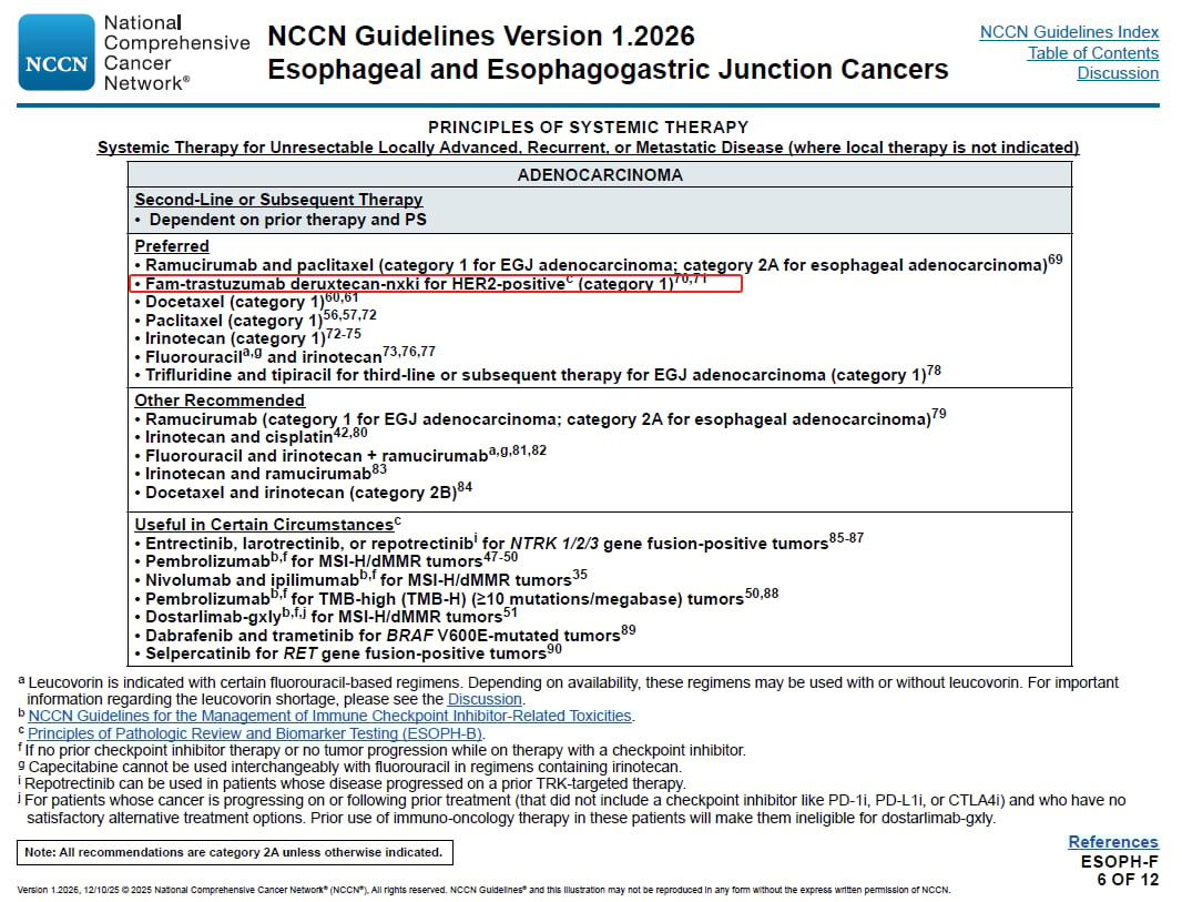 食管癌精准治疗:分子检测、免疫与ADC新药,患者生存新希望! 14 NCCN指南推荐HER2阴性CLDN18.2阳性食管腺癌一线ADC治疗方案