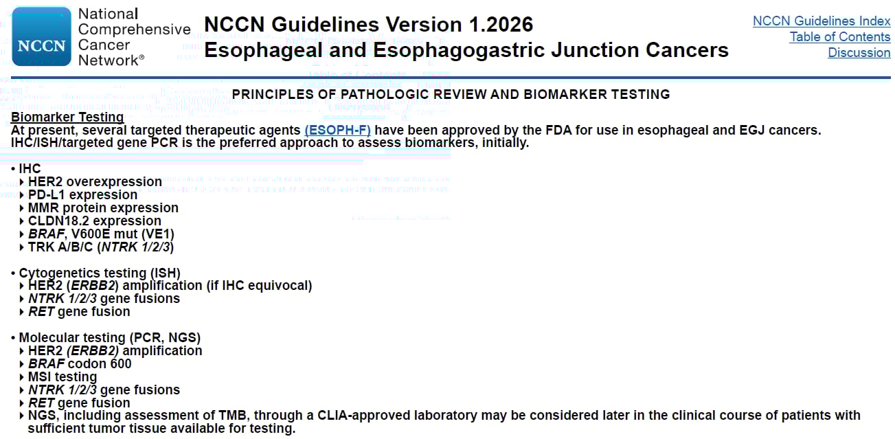 食管癌精准治疗:分子检测、免疫与ADC新药,患者生存新希望! 2 食管癌NCCN指南推荐的免疫治疗分子检测生物标志物