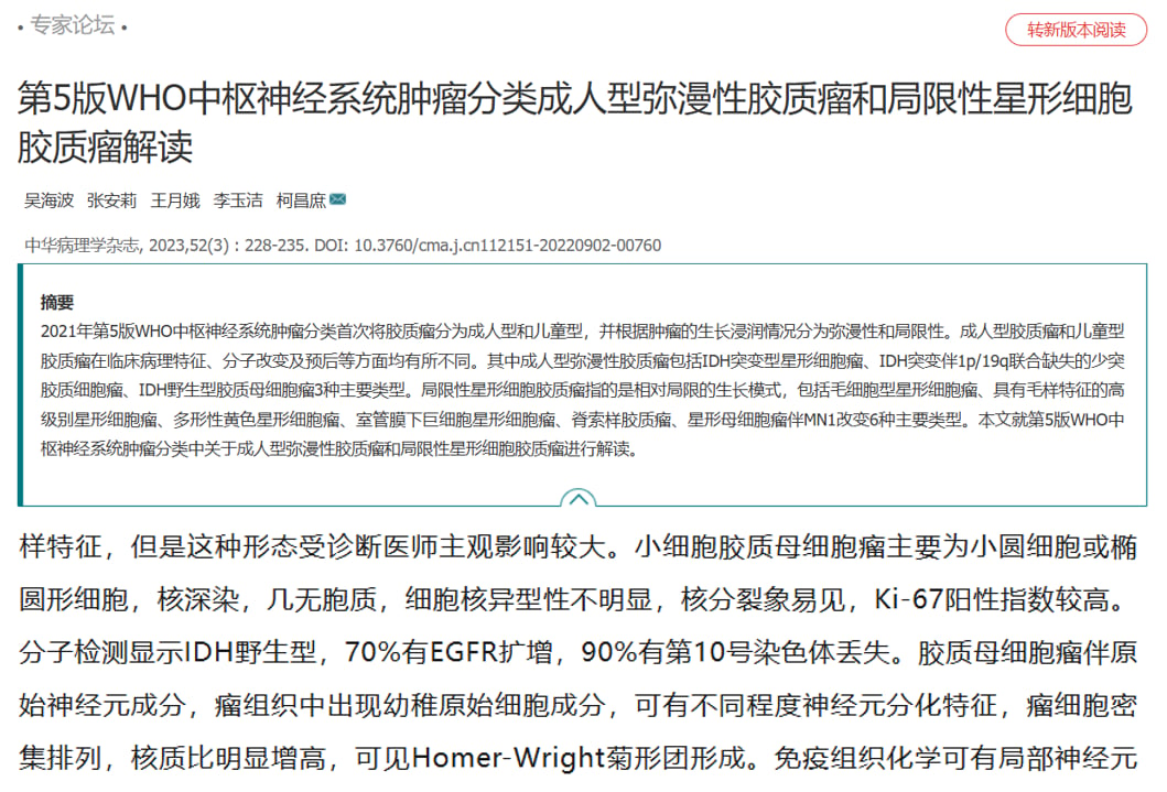 小细胞型胶质母细胞瘤怎么确诊与复发处理:儿童脑肿瘤诊断要点全解 6 WHO中枢神经系统肿瘤分类中成人型弥漫性胶质瘤分子诊断要点
