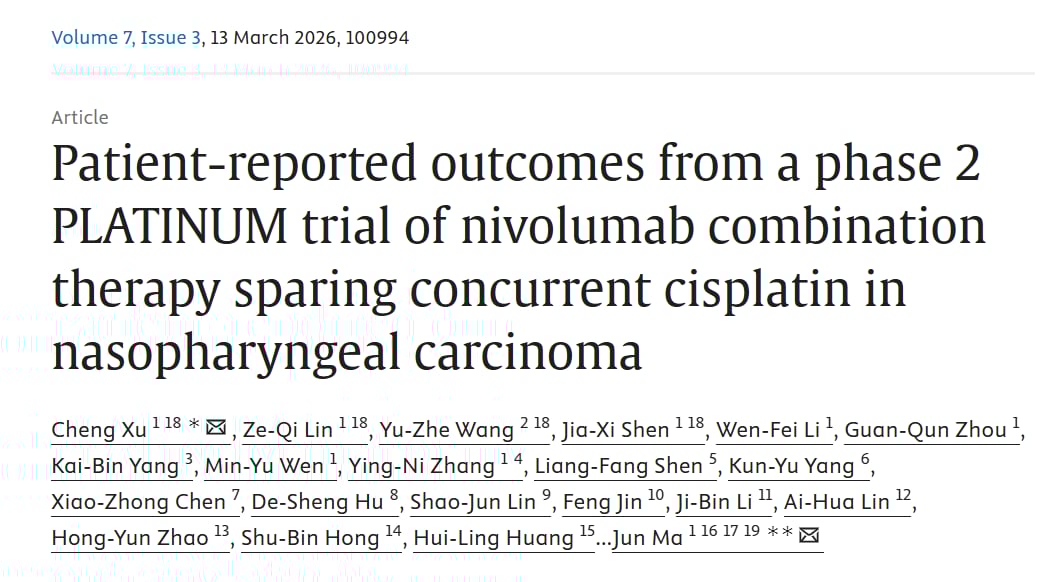 鼻咽癌放疗后口干吞咽难怎么办?一文读懂生活质量下降的真正原因与恢复路径 1 PLATINUM研究发表于Med期刊封面:聚焦鼻咽癌治疗后的生活质量与患者报告结局