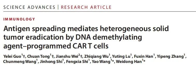 地西他滨重塑CAR-T细胞突破实体瘤异质性瓶颈的作用机制示意图