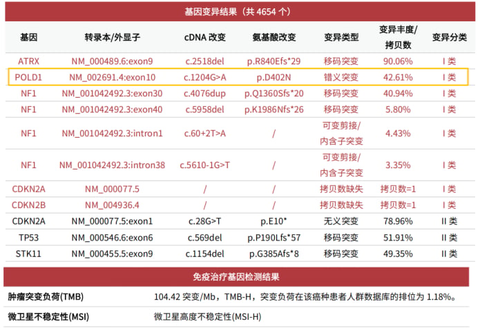 脑胶质瘤全外显子基因检测报告POLD1突变与TMB数据