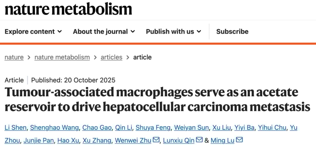揭秘肝癌转移元凶:肿瘤相关巨噬细胞竟是癌细胞的“乙酸供应站” 1 图片