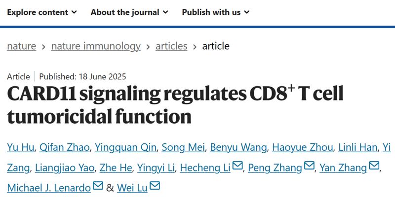 揭秘CARD11信号：如何增强CD8+ T细胞抗肿瘤活性，助力癌症免疫治疗