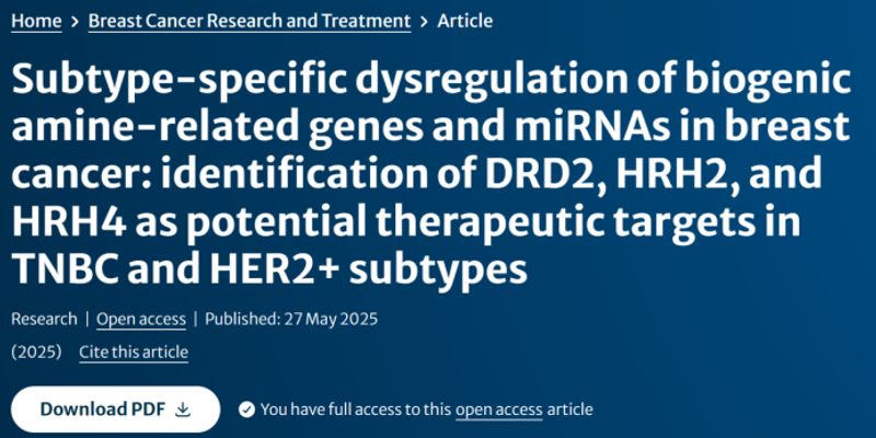 乳腺癌靶向治疗新突破：生物胺基因图谱揭示TNBC与HER2+亚型潜在靶点