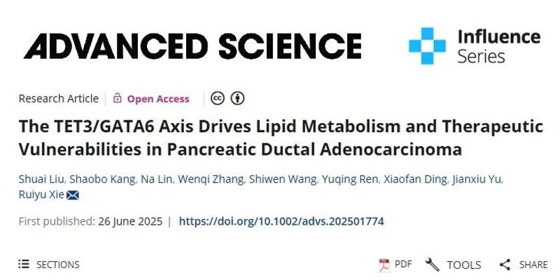 胰腺导管腺癌（PDAC）治疗新策略：靶向TET3/GATA6轴重塑脂质代谢，克服耐药性
