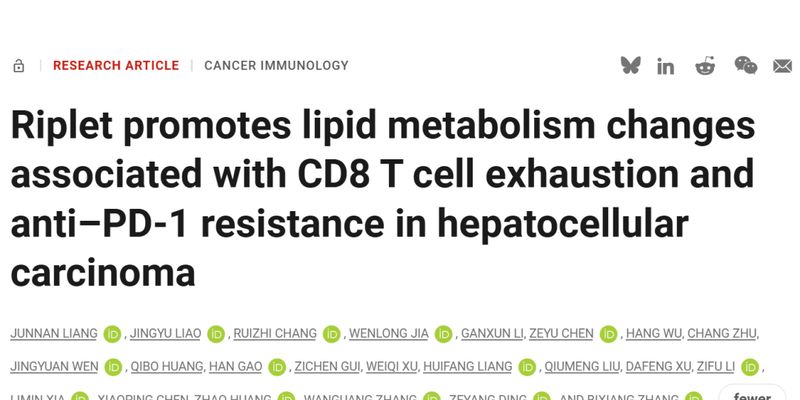 肝细胞癌PD-1治疗耐药新发现：FASN抑制剂或能逆转T细胞耗竭