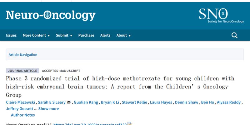 甲氨蝶呤新突破:显著提升高危髓母细胞瘤患儿生存率,免放疗成可能