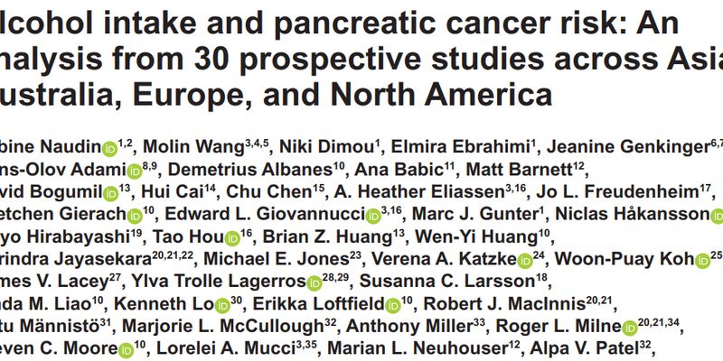 重磅研究：酒精摄入与胰腺癌风险明确相关，每日多饮10克风险增3%