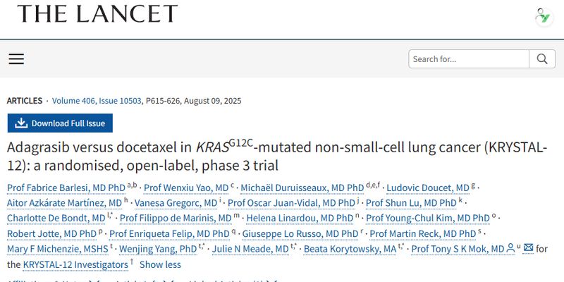阿达格拉西布 (Adagrasib) 显著改善KRAS G12C突变晚期非小细胞肺癌患者生存期