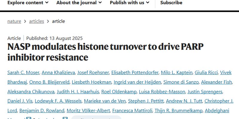 奥拉帕利耐药怎么办?新研究发现NASP是逆转PARP抑制剂耐药的关键靶点