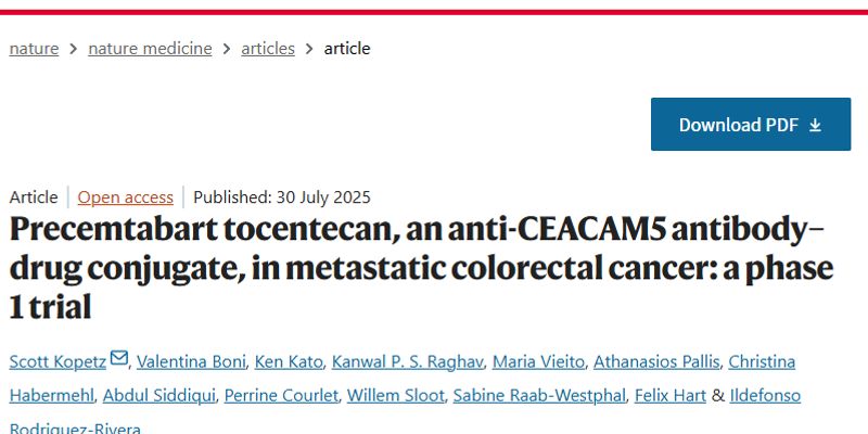 结直肠癌新希望!ADC新药Precemtabart tocentecan I期试验数据公布,mPFS达6.7个月