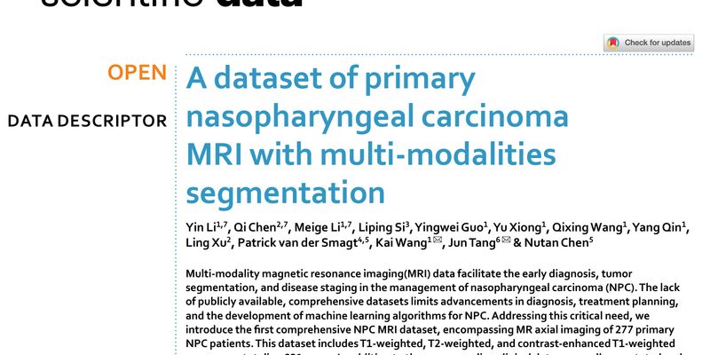 鼻咽癌诊断新突破：首个多模态MRI公开数据集发布，助力AI精准诊疗