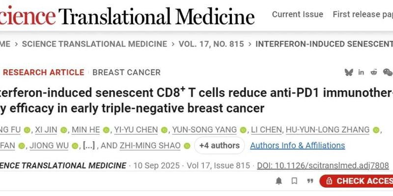 NMN逆转T细胞衰老，显著增强三阴性乳腺癌免疫疗法疗效