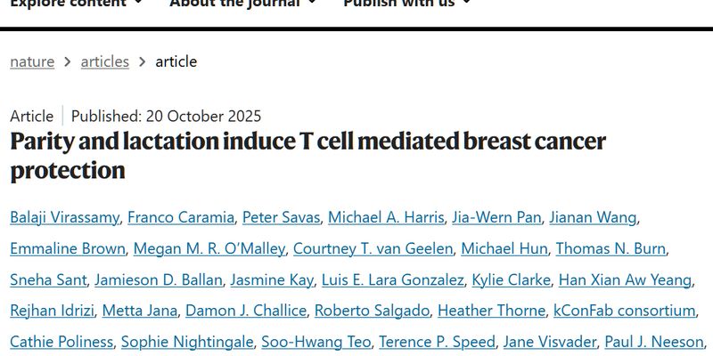 哺乳如何降低三阴性乳腺癌风险?《自然》揭示CD8+T细胞的关键作用