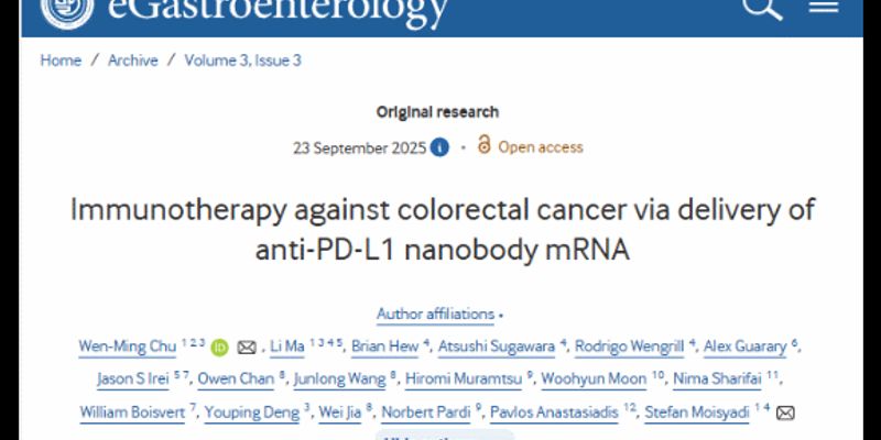 结直肠癌免疫治疗新突破：抗PD-L1纳米抗体mRNA疗法效果显著