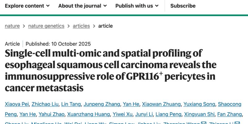 食管癌转移新突破!Nature子刊揭示GPR116⁺细胞是“元凶”,靶向治疗迎新方向