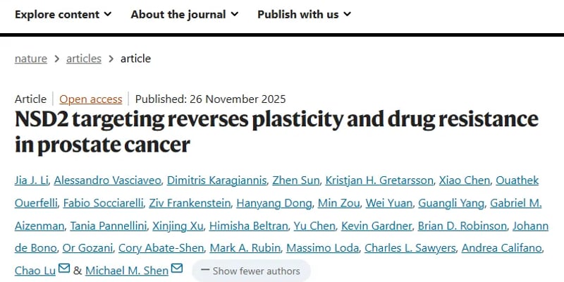 前列腺癌耐药新突破：靶向NSD2逆转细胞“变身”，让恩杂鲁胺重获新生