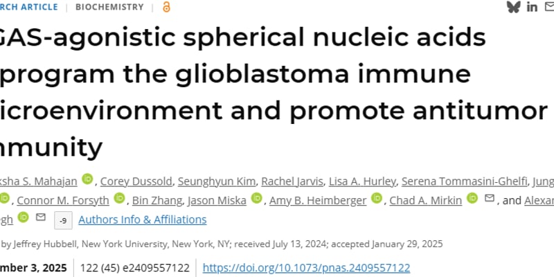 胶质母细胞瘤免疫治疗新突破：鼻腔纳米药物激活STING通路，有效对抗脑癌
