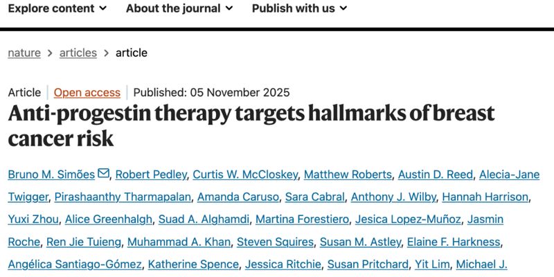 醋酸乌利司他预防乳腺癌新突破：Nature研究证实可降低高危女性患癌风险