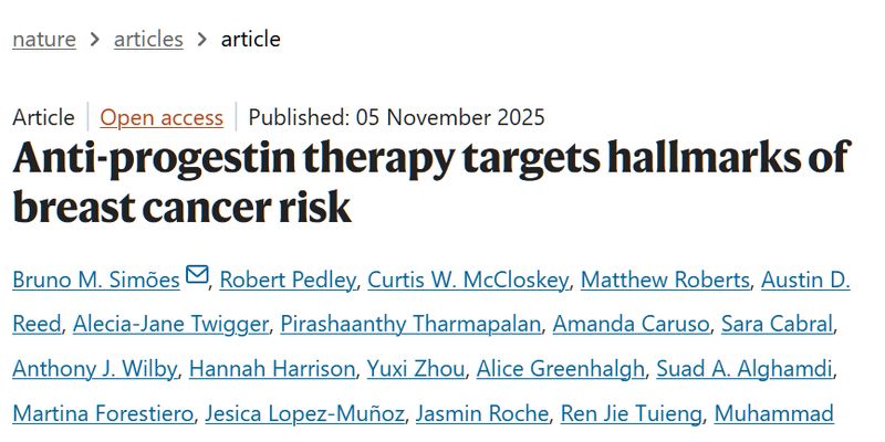《自然》研究：醋酸乌利司他或成乳腺癌高危人群“预防药”，显著改善关键风险指标