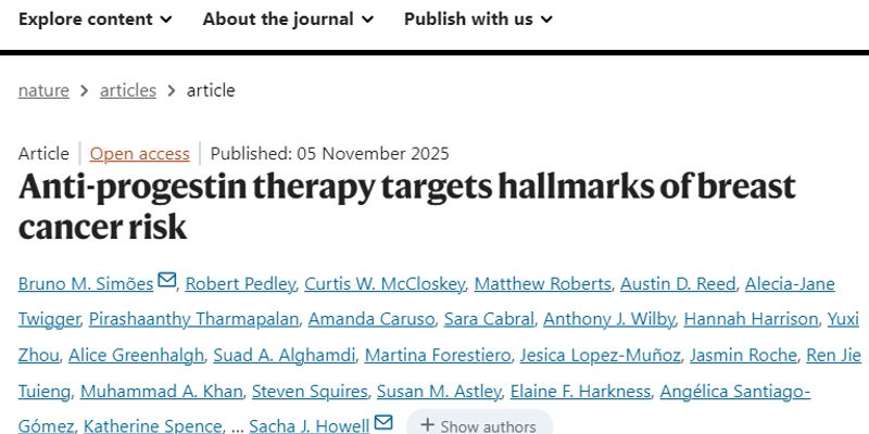 《Nature》重磅：醋酸乌利司他展现乳腺癌预防潜力，或成高风险女性新希望
