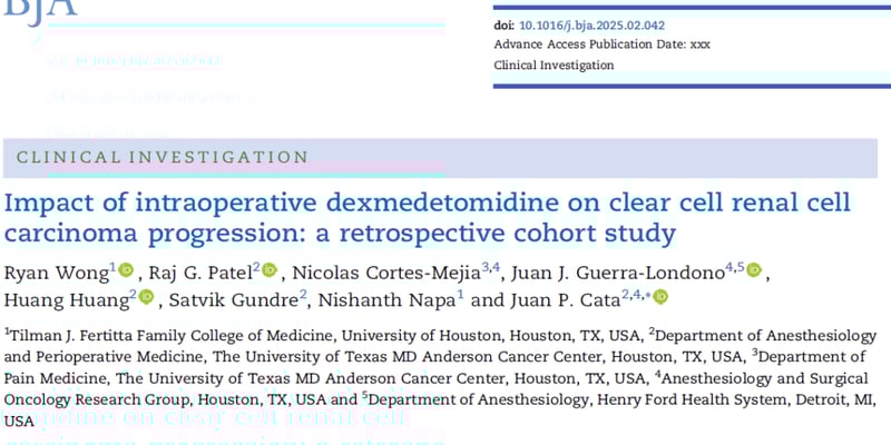 肾透明细胞癌手术用药：右美托咪定对患者生存率和复发的真实影响
