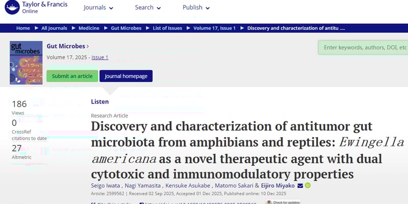 肠道菌群抗癌新突破：美洲爱文菌单次注射，结直肠癌小鼠肿瘤100%清除