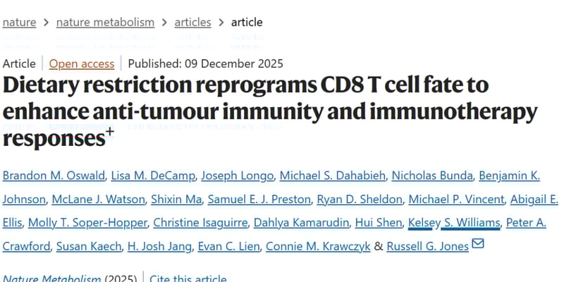 克服免疫耐药：饮食限制如何重编程T细胞，协同增强抗PD-1治疗效果？
