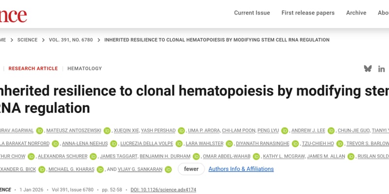 Science重磅：发现血癌“天然保护伞”，抑制MSI2或成预防克隆造血（CH）的新策略