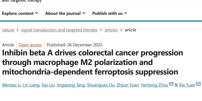 结直肠癌（CRC）治疗新靶点：INHBA如何驱动肿瘤进展与铁死亡抑制？