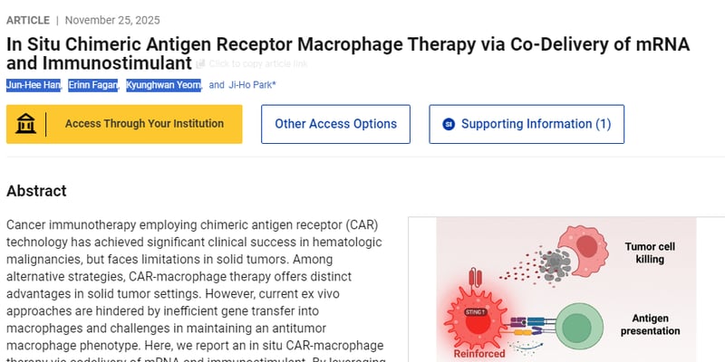实体瘤治疗新突破：科学家“体内制造”CAR巨噬细胞，无需体外培养！