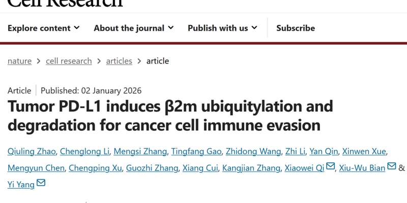免疫治疗耐药新机制：PD-L1如何通过降解β2m，让癌症细胞逃脱T细胞追杀？