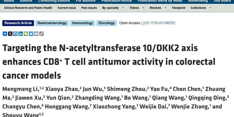 结直肠癌免疫耐药新突破：安徽医科大学揭示NAT10“乙酰化开关”，助力PD-1破局