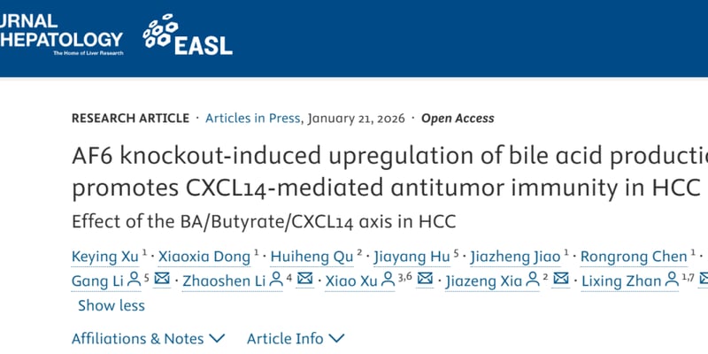 肝细胞癌免疫治疗新进展：胆汁酸代谢如何重塑肿瘤微环境，AF6成潜在靶点？