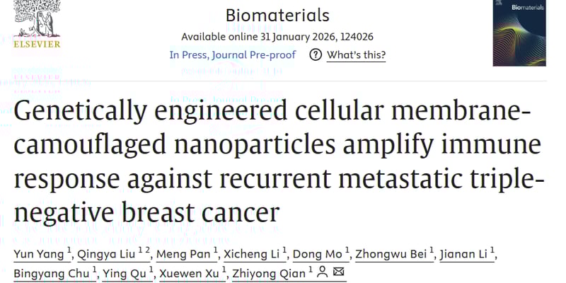 攻克三阴性乳腺癌复发转移！四川大学纳米疗法“断粮”+“免疫激活”