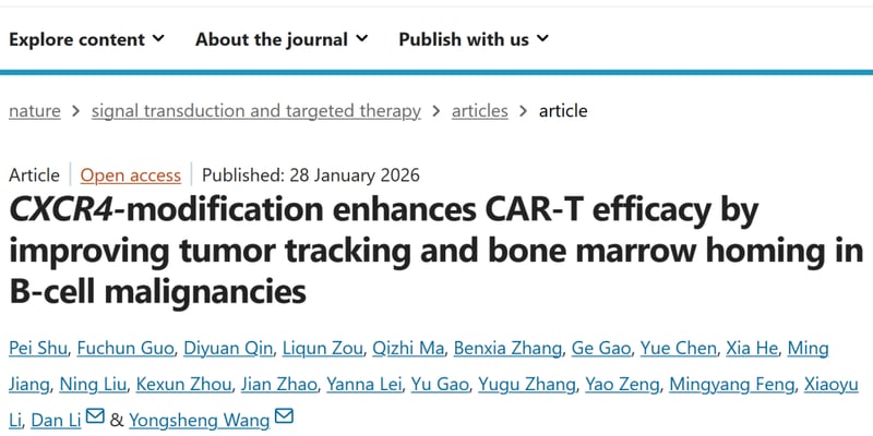 CAR-T细胞治疗新突破：改造CXCR4如何精准打击B细胞恶性肿瘤？